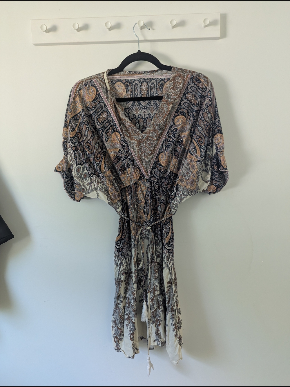 Boho Paisley V-Neck Women’s Dress in Black and Cream